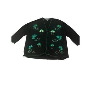 Vintage Cardigan Shamrock Sequin Embellished – Size 2X lucky clovers st patricks